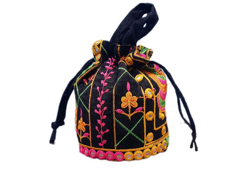 Velvet Embrodary Work Potli Bag