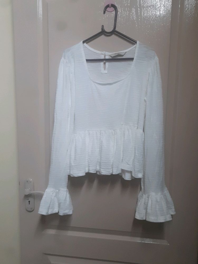 White Cinched Waist Top