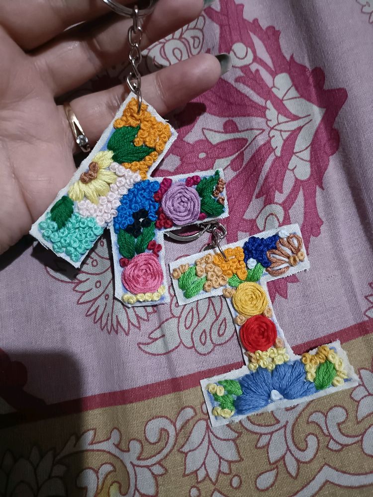 Handmade Embroidery Alphabet Keychain