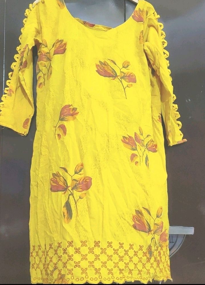 Yellow Cotton Kurta For Girl Or Woman 40 Bust