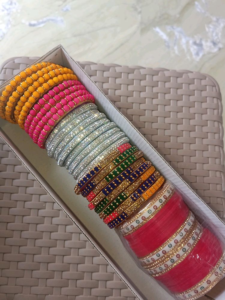 Multicolour Glass Bangles Combo Of 5 Sets