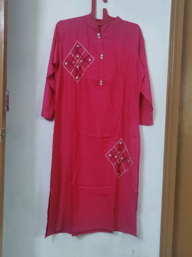 Sale Pink Kurti With Embroidery