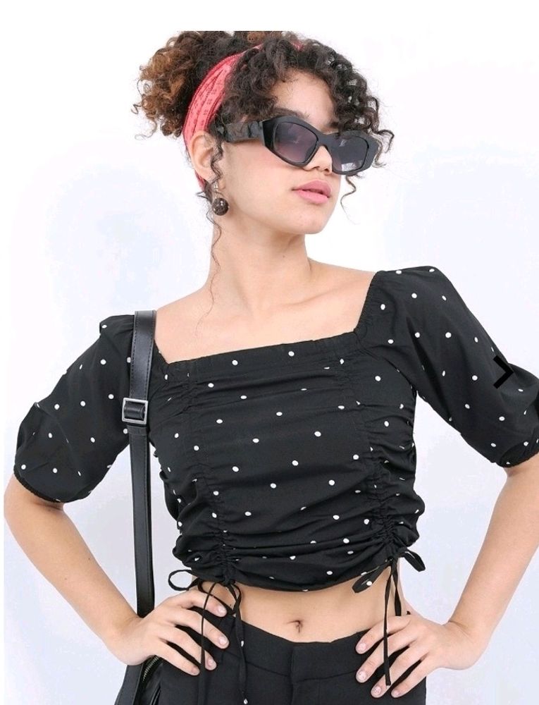 Polka Dot Ruched Top