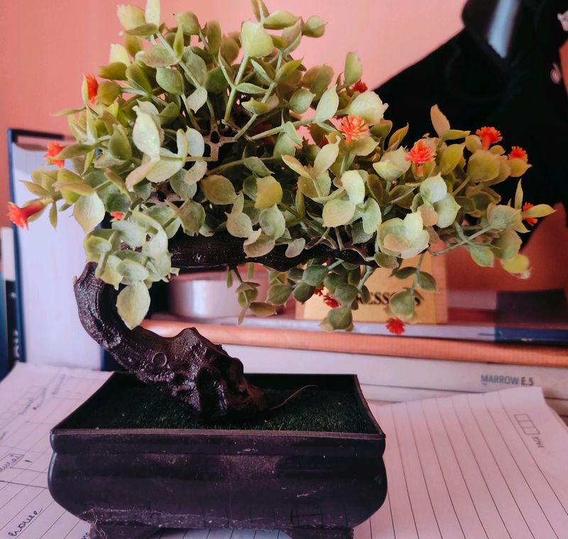 Artificial Bonsai Plant With Cute Reddish Flowers