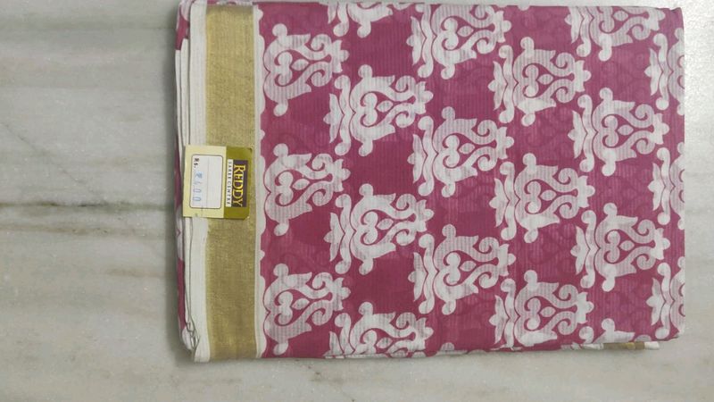 Polo Pink Cotton Silk Saree With Blouse 6 Meters