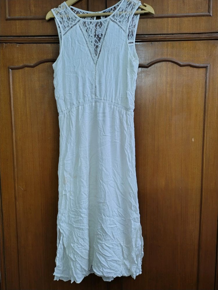 White Cotton Embroidery Dress