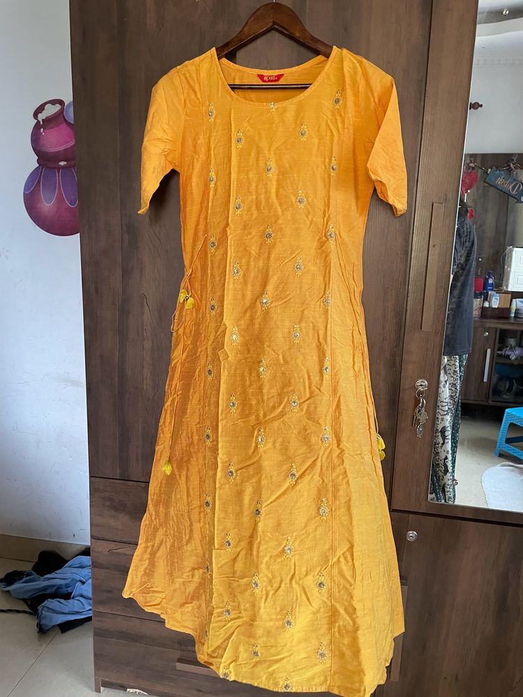 Mustard Yellow A-line Kurti