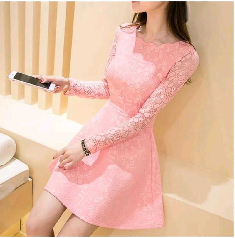 Korean pink lace dress