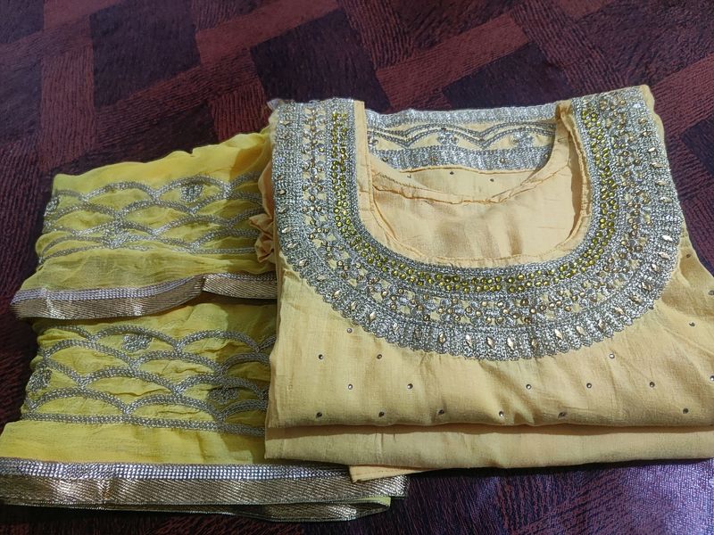 Beautiful Yellow Unused  Shalwar Kurta