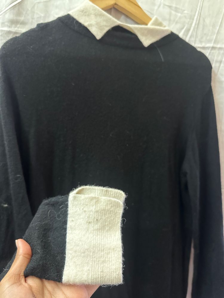 Warm Black White Collar Sweat Shirt zara