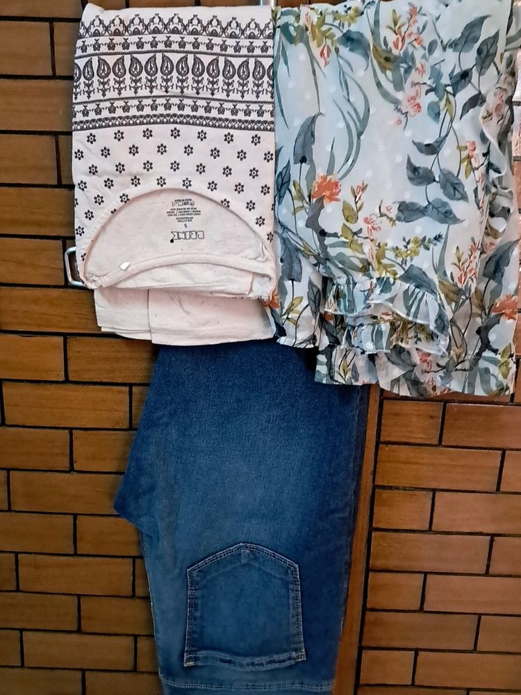 Combo  Of Floral Top Nvan Husan Jeans