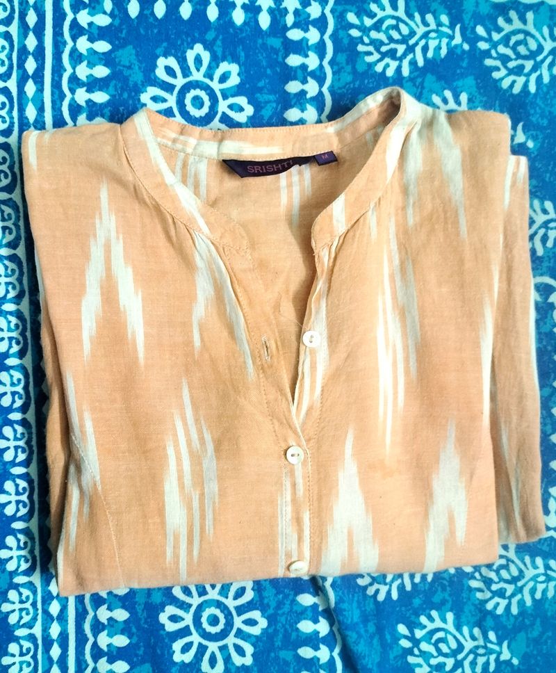 Srishti Peach Colour Ikat A-line Kurta