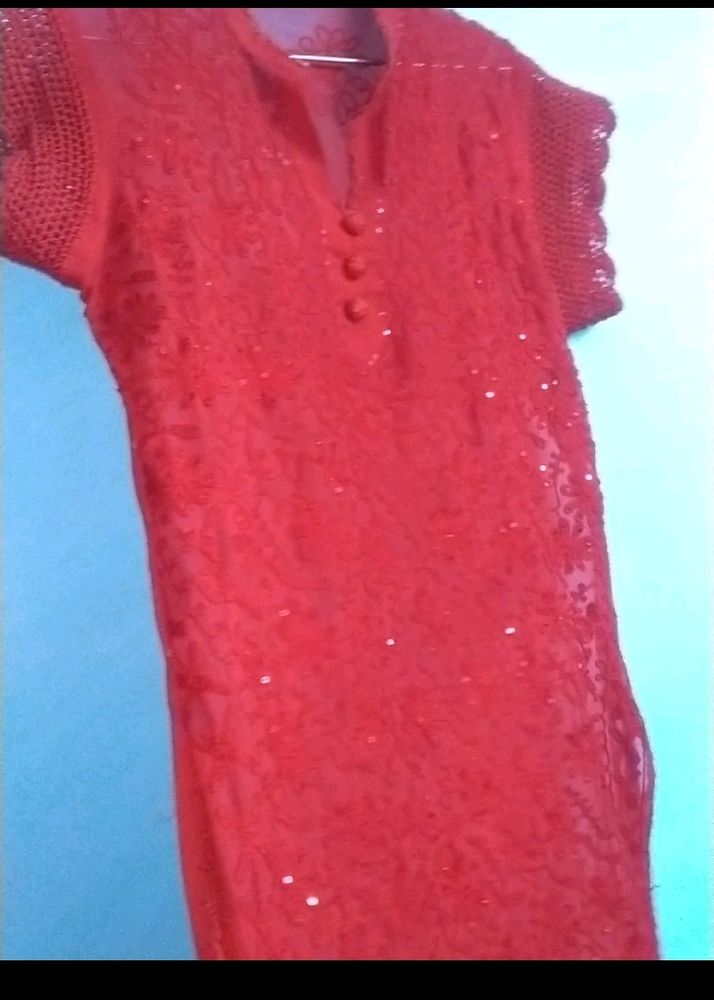 Chikankari Red Kurta