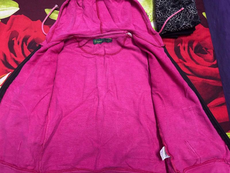 Pink Hoodie With Warm Flees Layer Inside