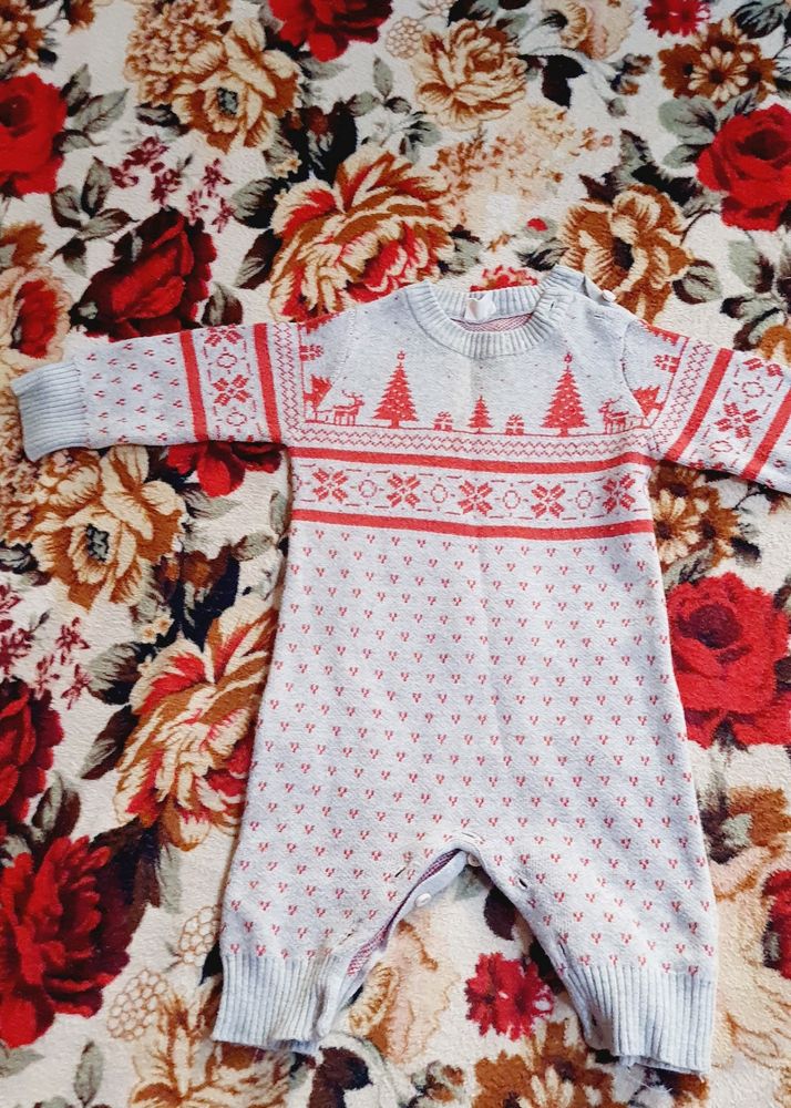 Winter Romper For 3 To 6 Month Red N Offwhite