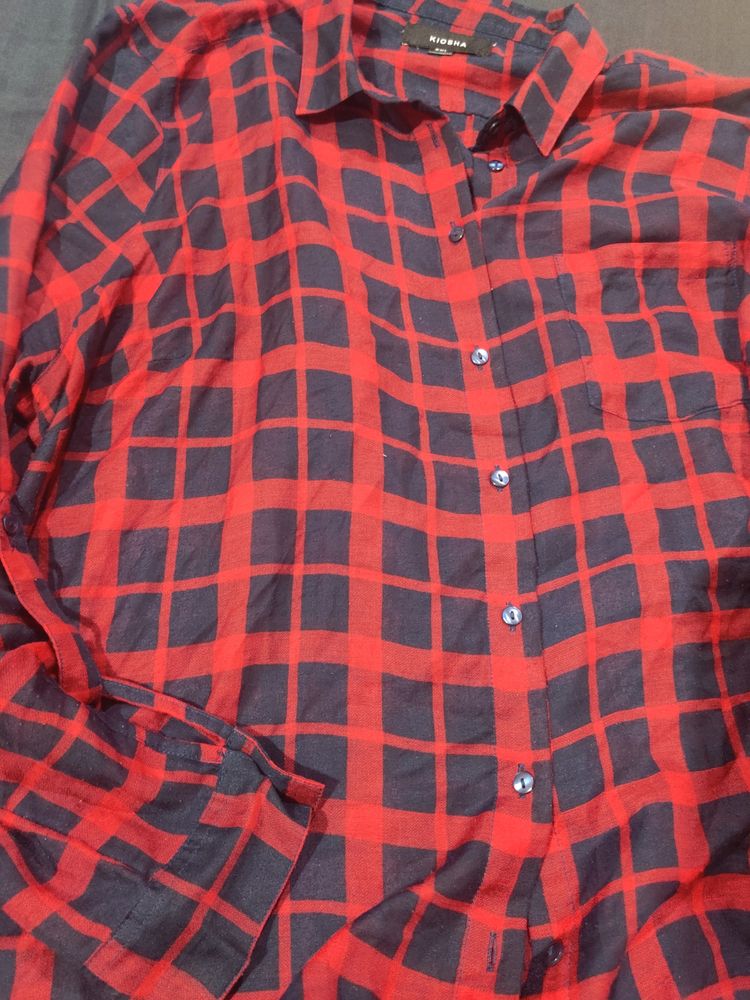 Navy Blue And Red Checks Shirt