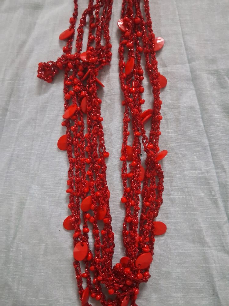 Red Necklace With Multiple Layers