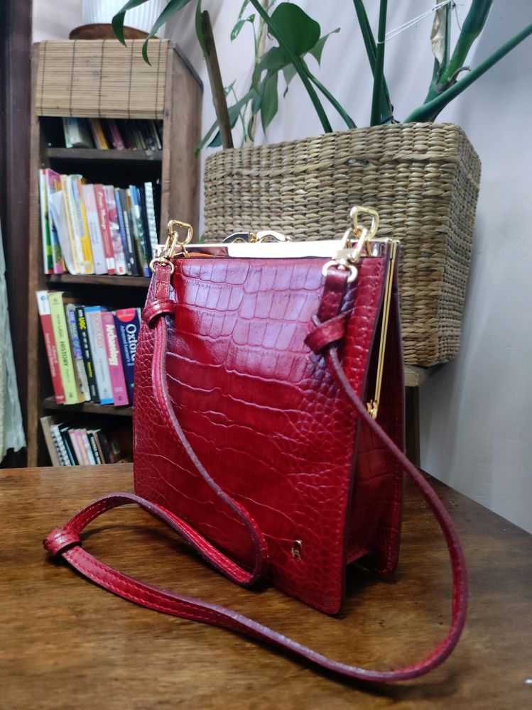 Red Leather Sling Clip Bag