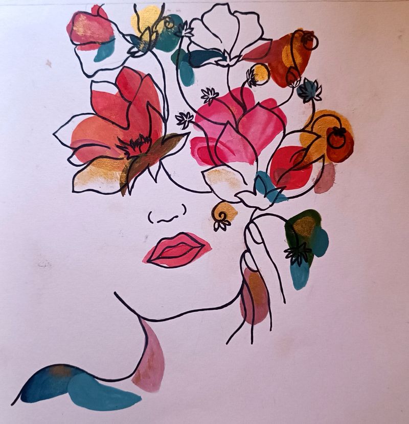 Aesthetic Female Floral Line Art