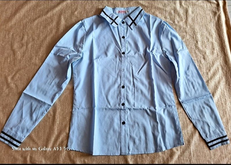 Korean Office/work Wear Shirt For Women Blue