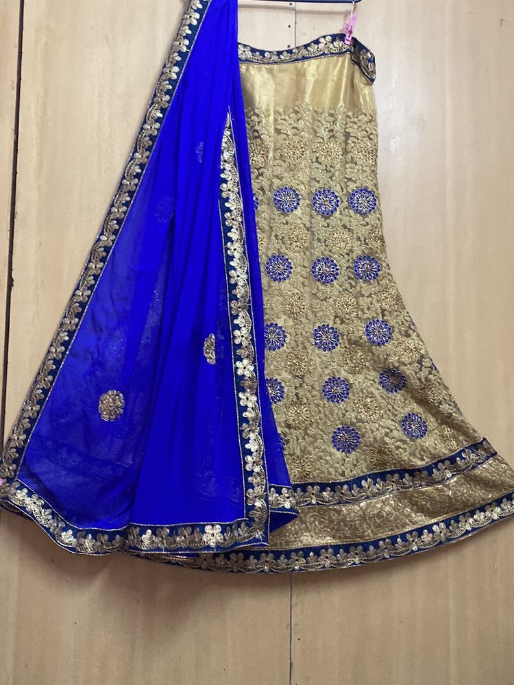 Cream And Royal Blue Designer Lehanga