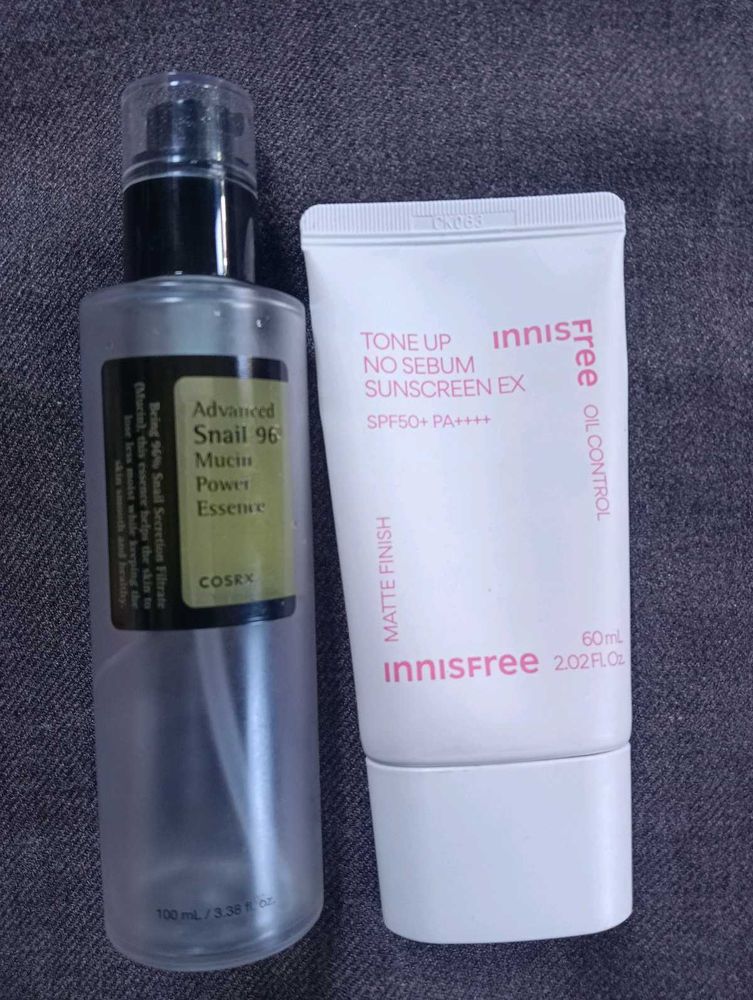 Innisfree Sunscreen And Cosrx Snail Essence