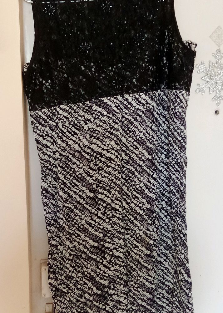 AND Frock Black N White Midi, Knee Length