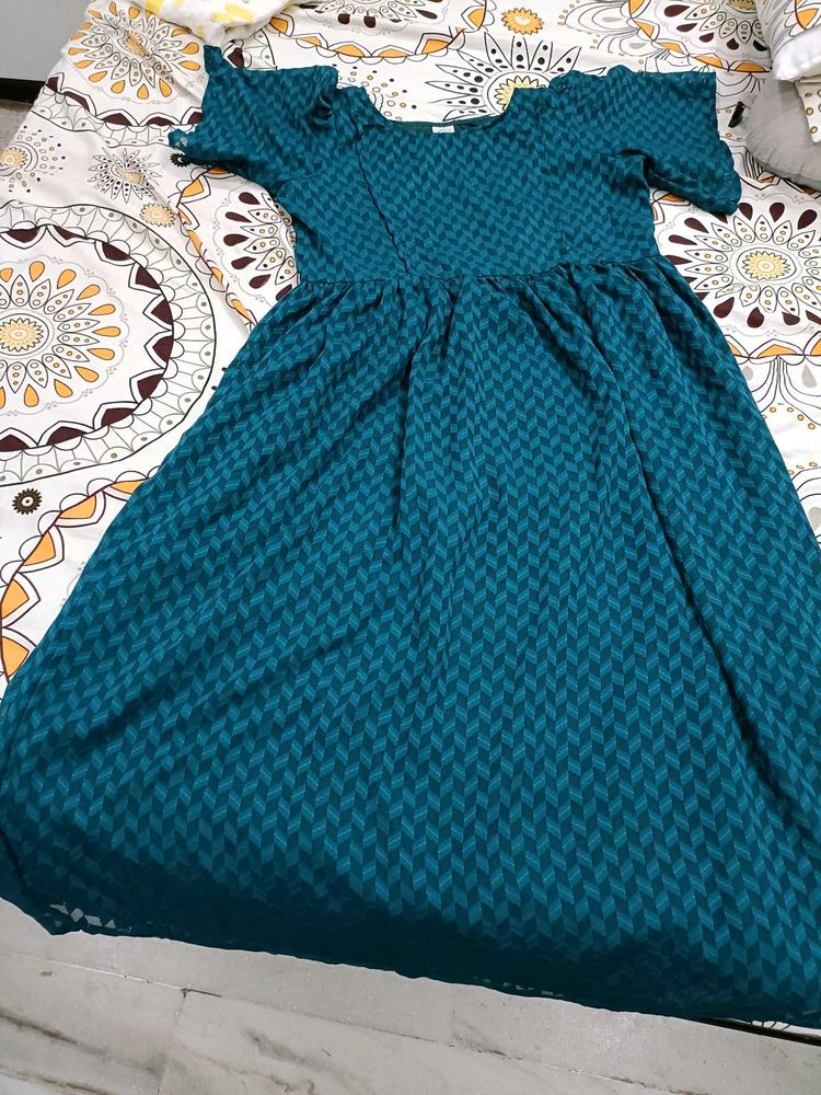 teal georgette maternity dress with zip, XL Size