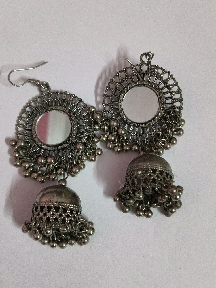 Oxidised Mirror Jhumki