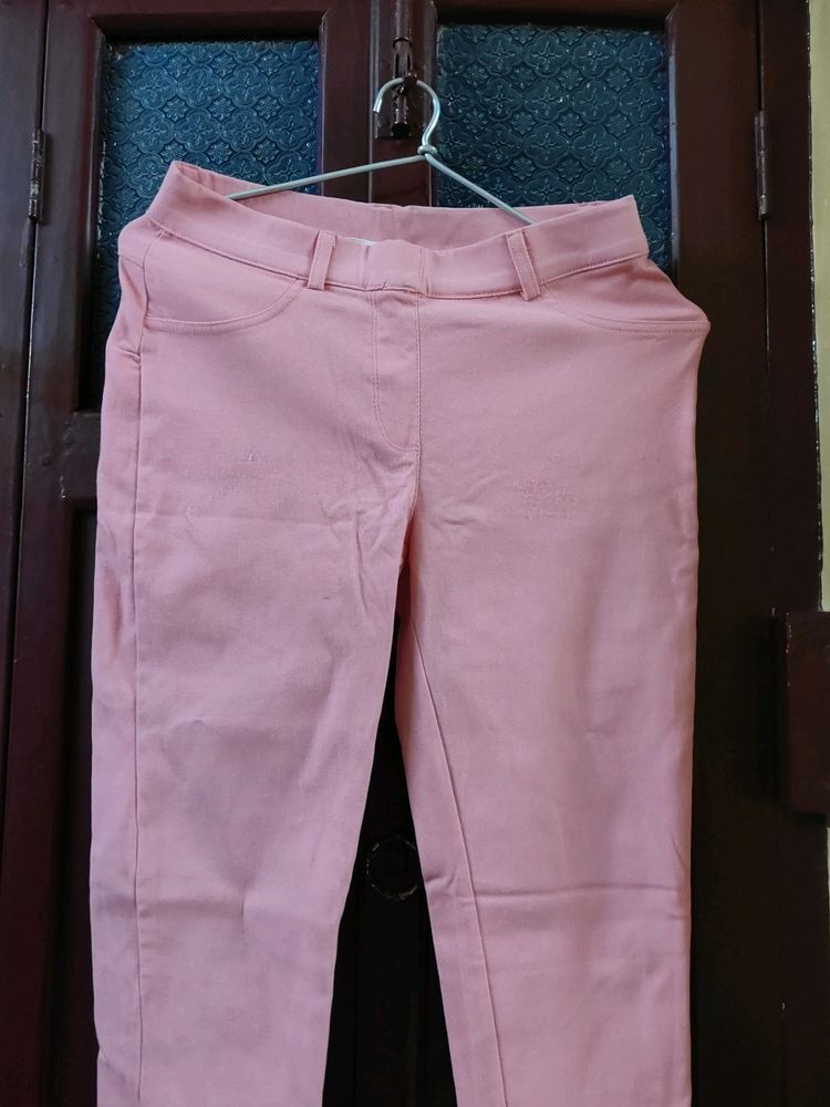 Pink Coloured Jeggings For Girls