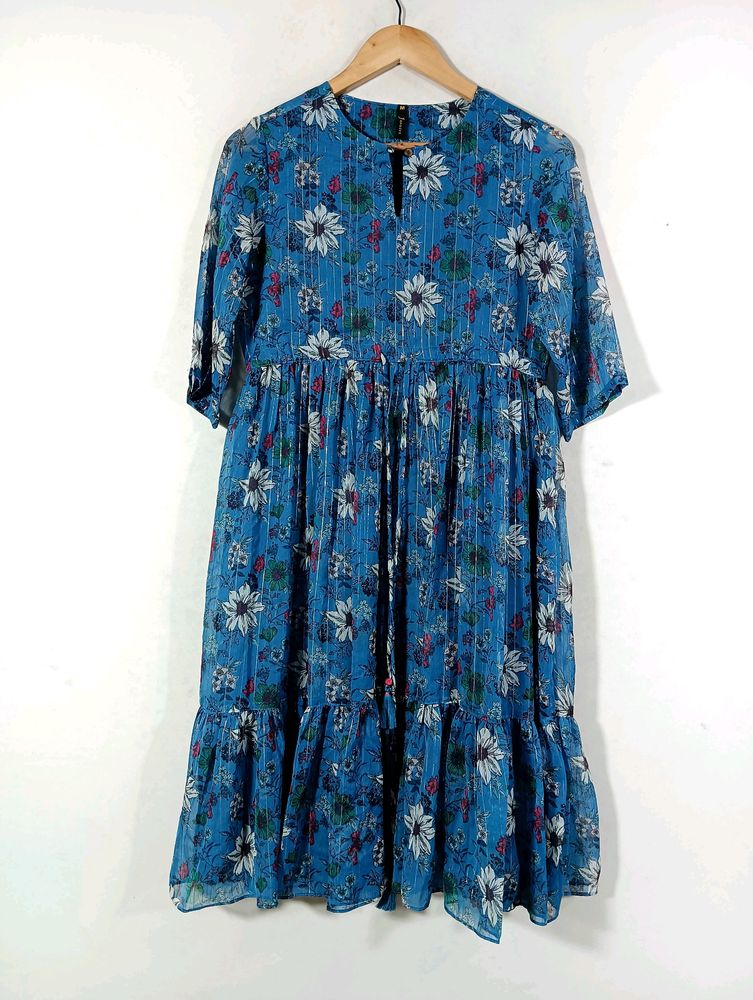 Blue Printed Casual Dress (Women's)