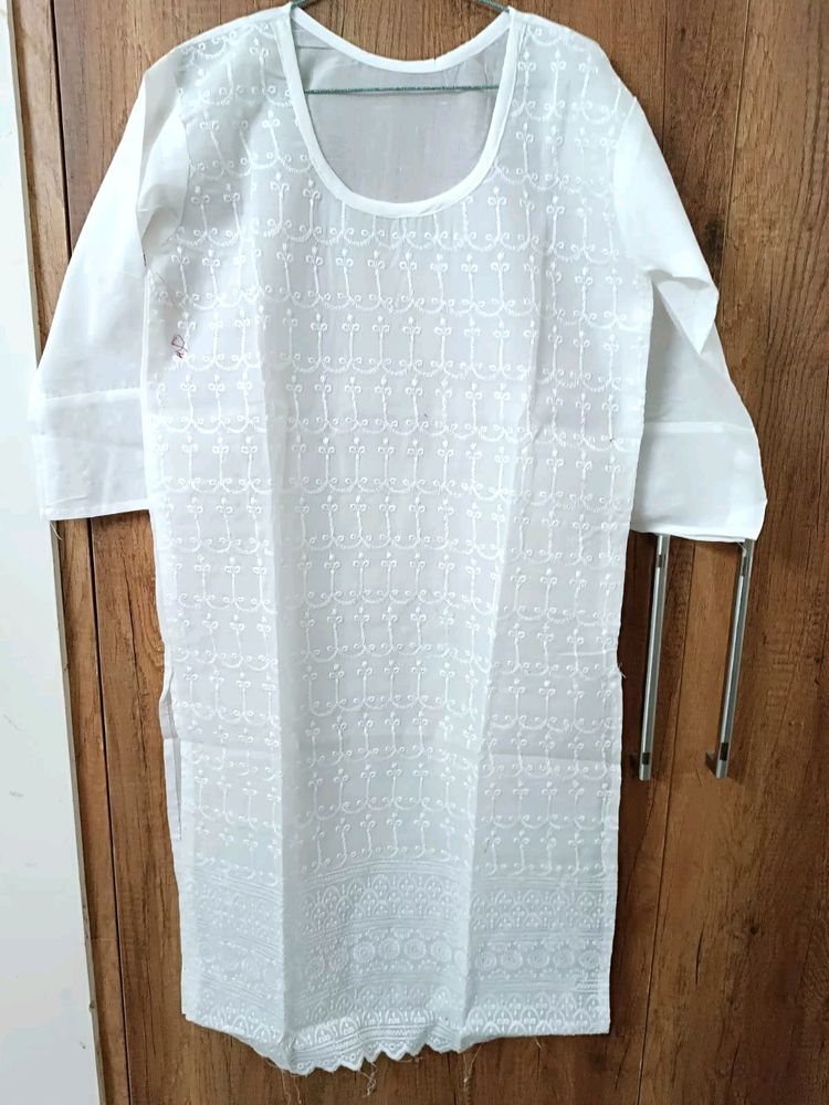 White Chikankari Stitched Kurta