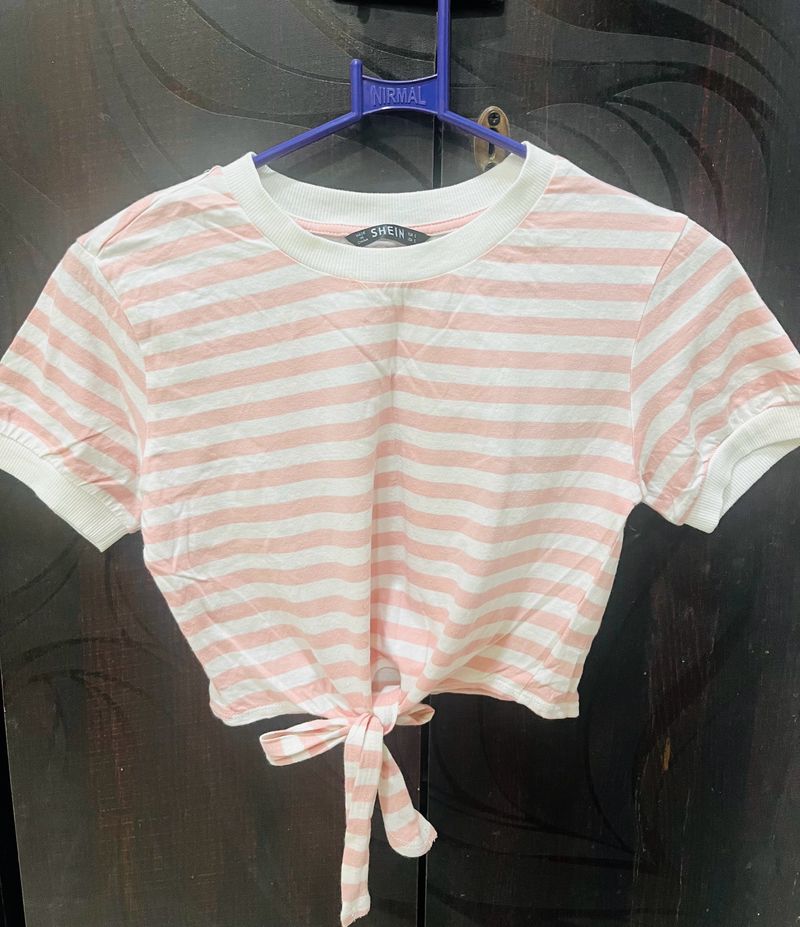 Shein Pink Striped Crop Top