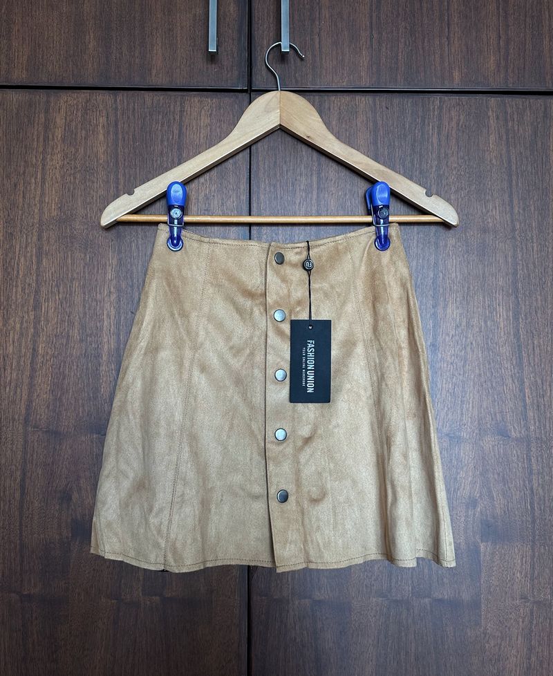 Tan Button Down Mini Skirt