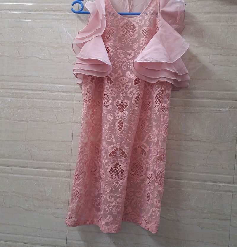 Pink Floral Net Dress