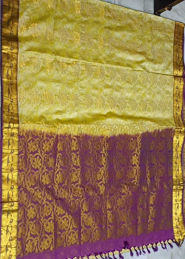 Cream With Grape Purple Silk Saree