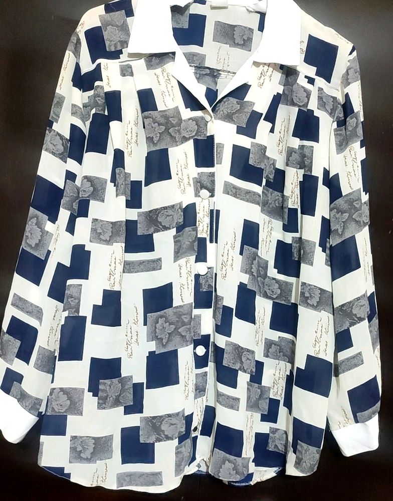 Blue,White,Grey Check Print Top Like Shirt 38 Bust