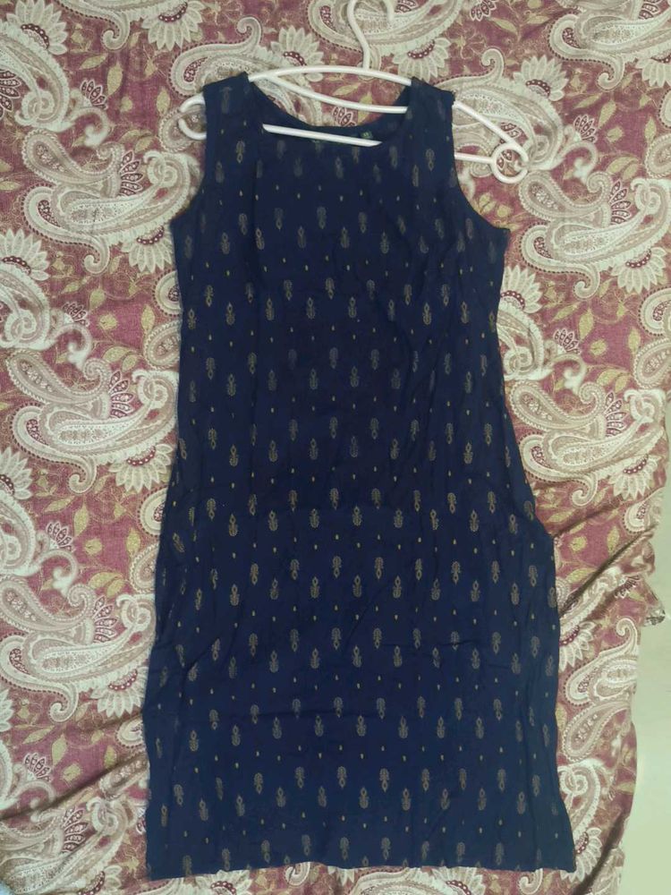 Navy Blue Sleeveless Short Kurti