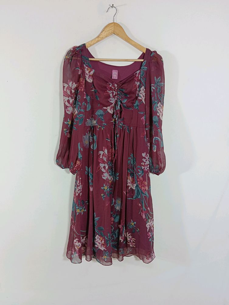 Athena Burgundy Printed Western Wear Dress M Size