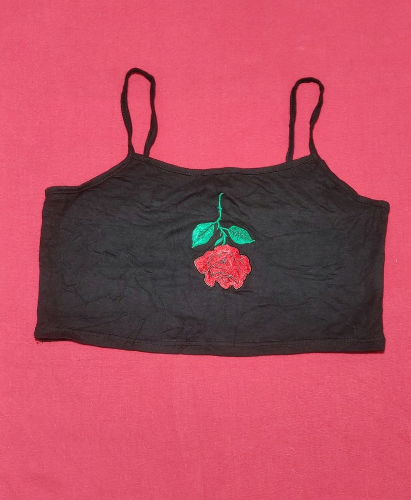 SHEIN Crop Top With Red Rose