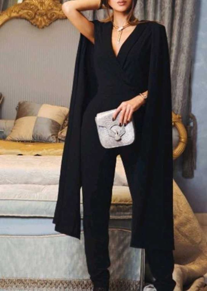 SHEIN Cape Sleeve Surplice Wrap Tailored Jumpsuit