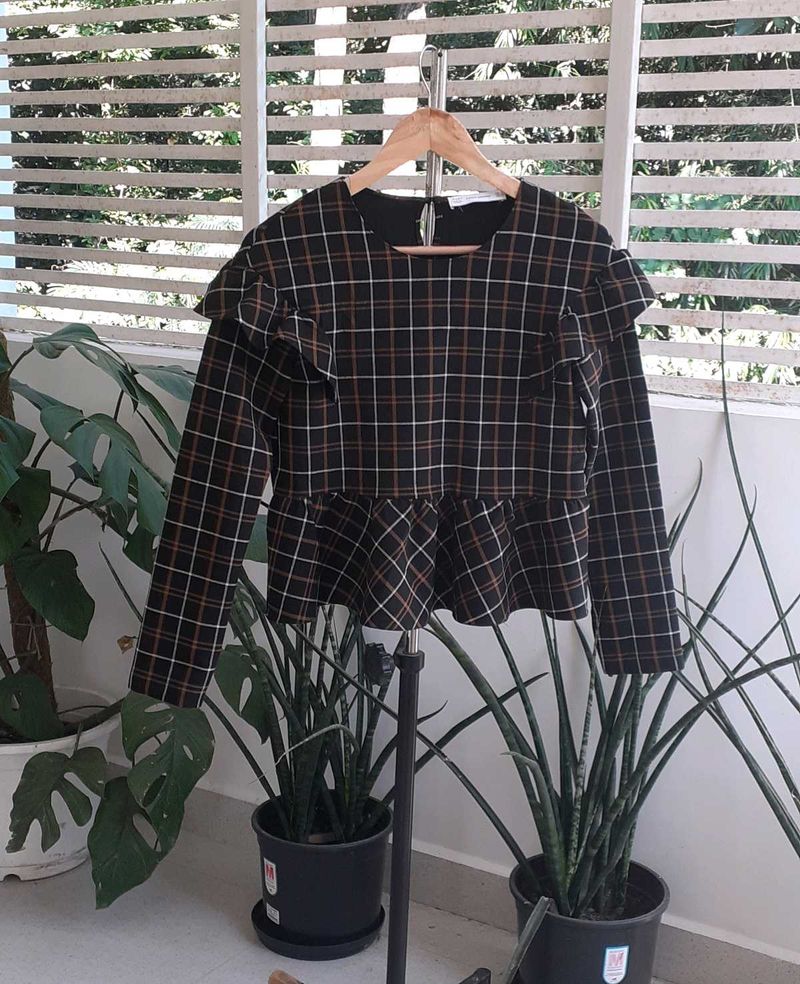 ZARA window pane peplum blouse