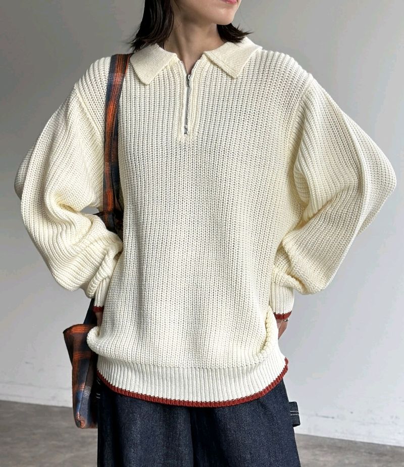 Printerest Knit Half Zipup Sweater