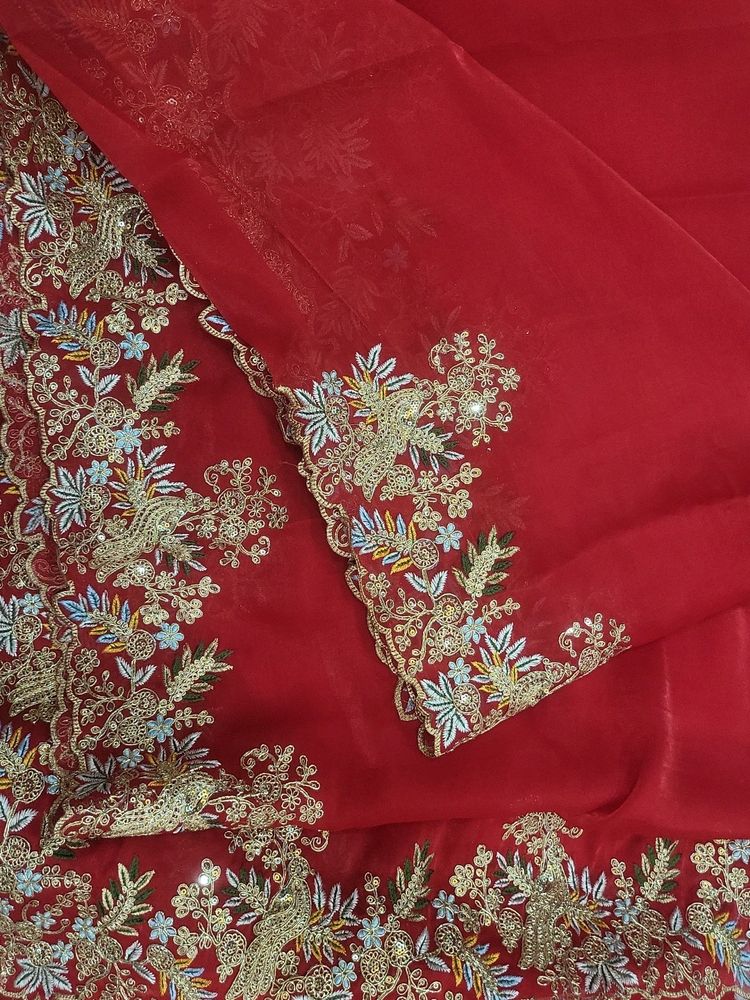 Vibrant Beautiful Red Saree In Jimmy Choo Fabric