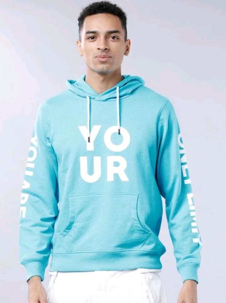 Blue Printed Hooded Sweatshirt