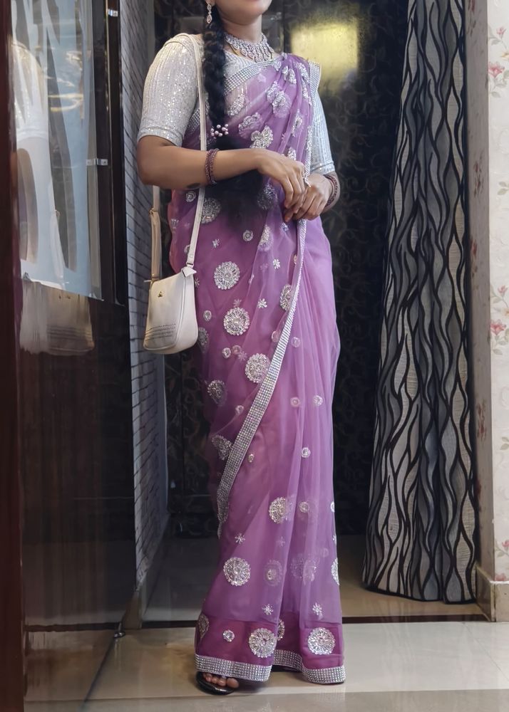 Purple Netted Sequence Saree(Women’s)