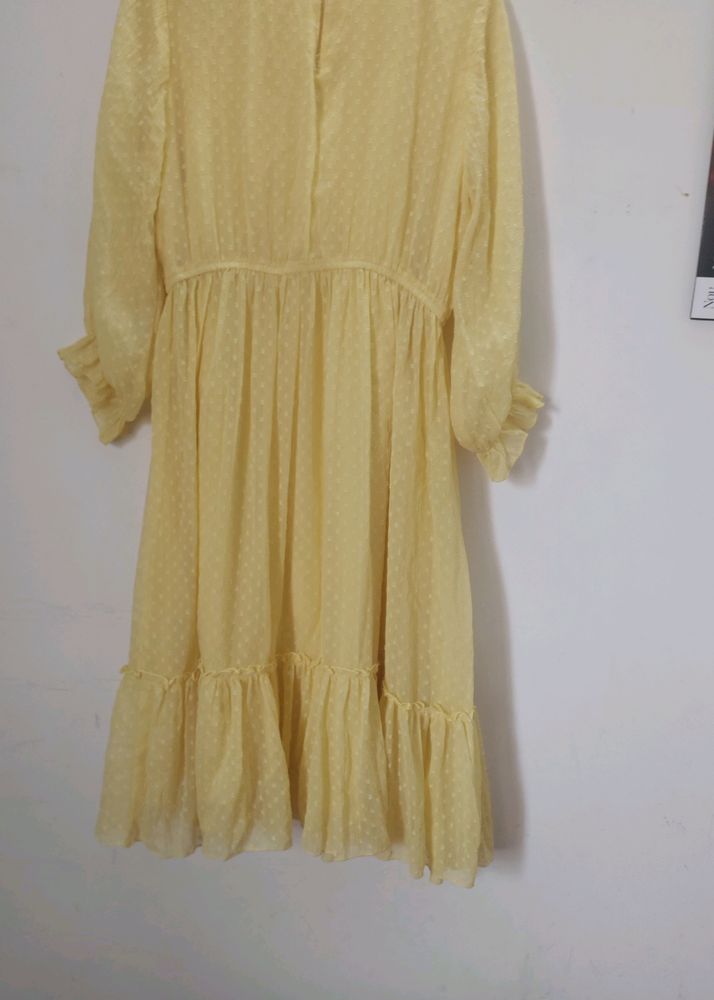 Women Dress. Dobby Weaved Yellow Dress. M Size