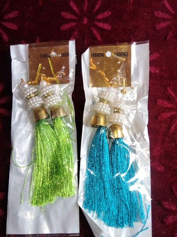 Silk Thread Tessels 2 Pieces Green And Blue