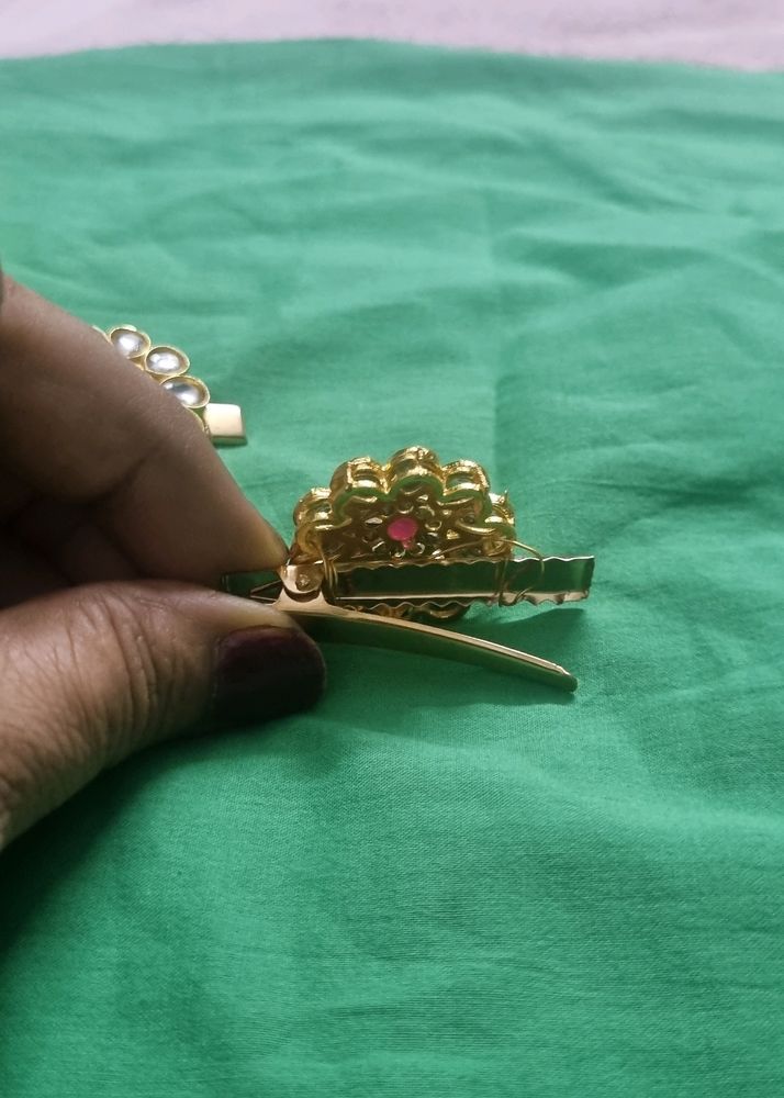 Golden Hairpins, With Kundan And Ruby Stones