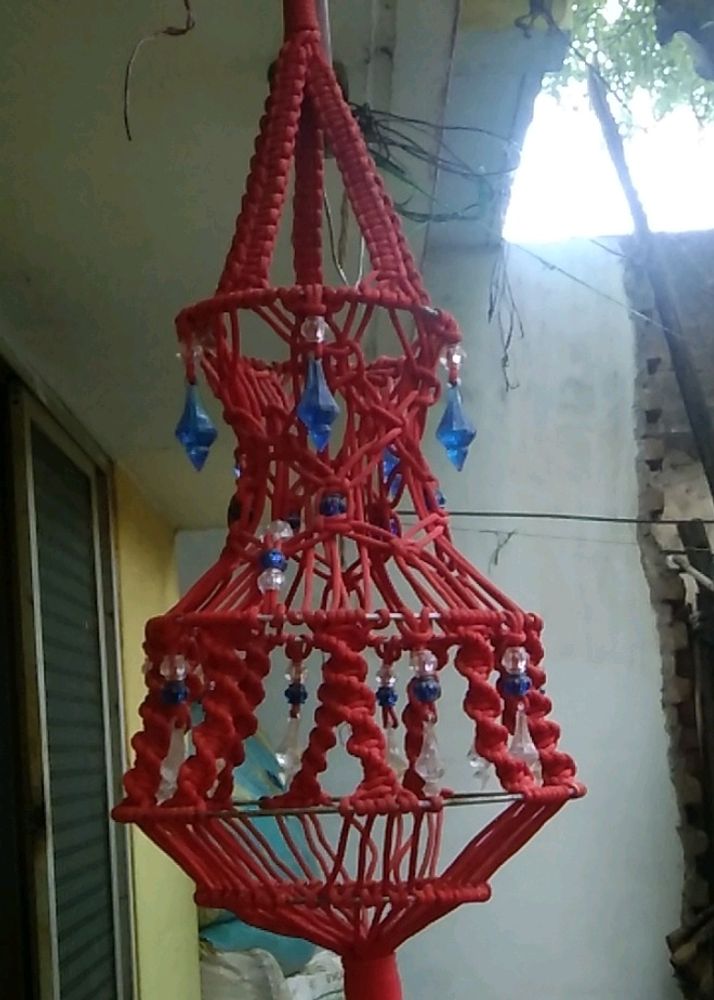 Red Hand And Home Made Macrame Jhumar